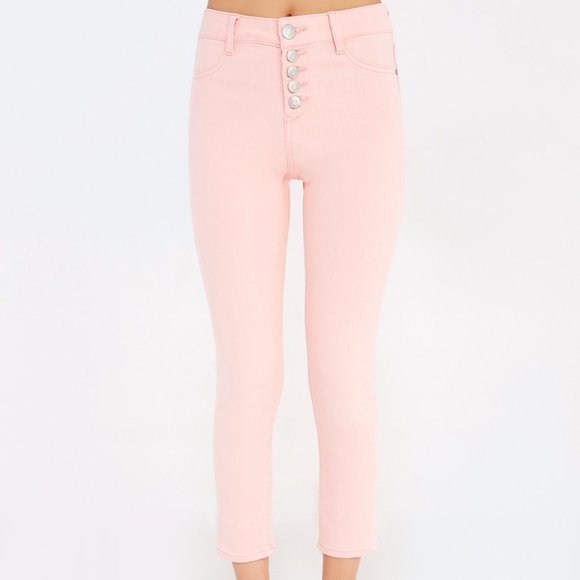 Cropped Coral High Waist Stretchy Skinny Jeans - Picture 1 of 10